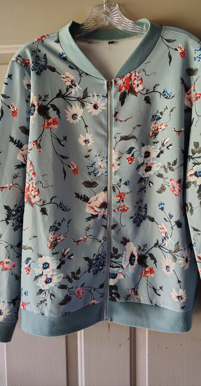 Womens Floral Bomber Jacket Size Large
